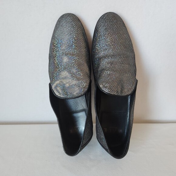WALK LONDON Men's Leather Silver Glitter Casual Party Disco Loafers Slip-On - Picture 4 of 12
